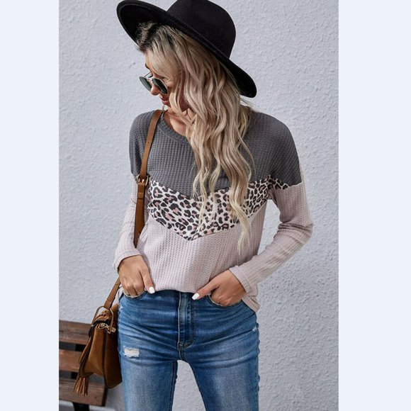 Leopard Color Block Waffle-Knit Top - Picture 4 of 4